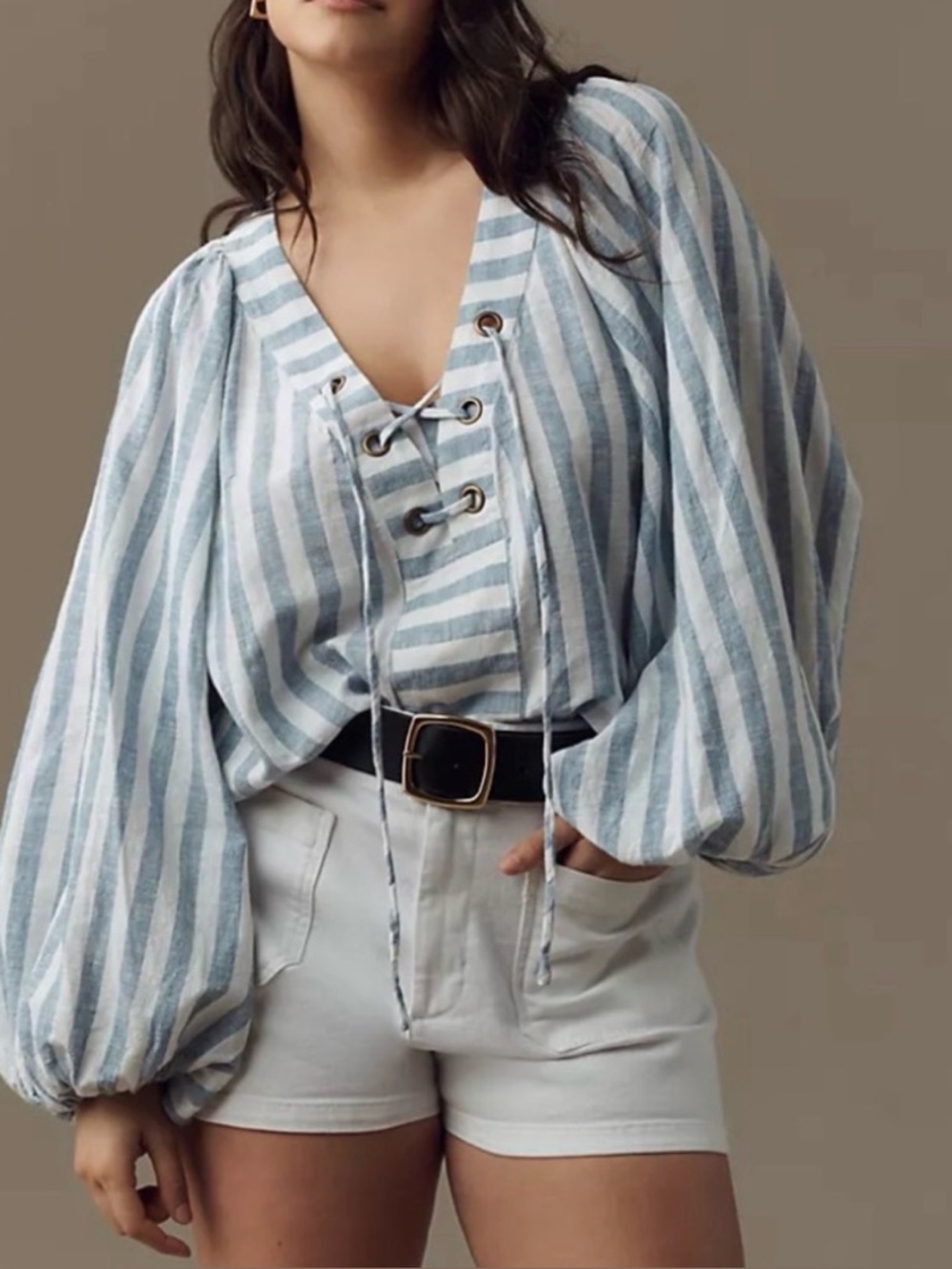 By Anthropologie‎ Linen Dolman Lace-Up Blouse XXS